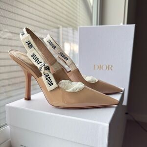 Dior Nude Patent Leather Slingback Pumps with J'Adior Strap